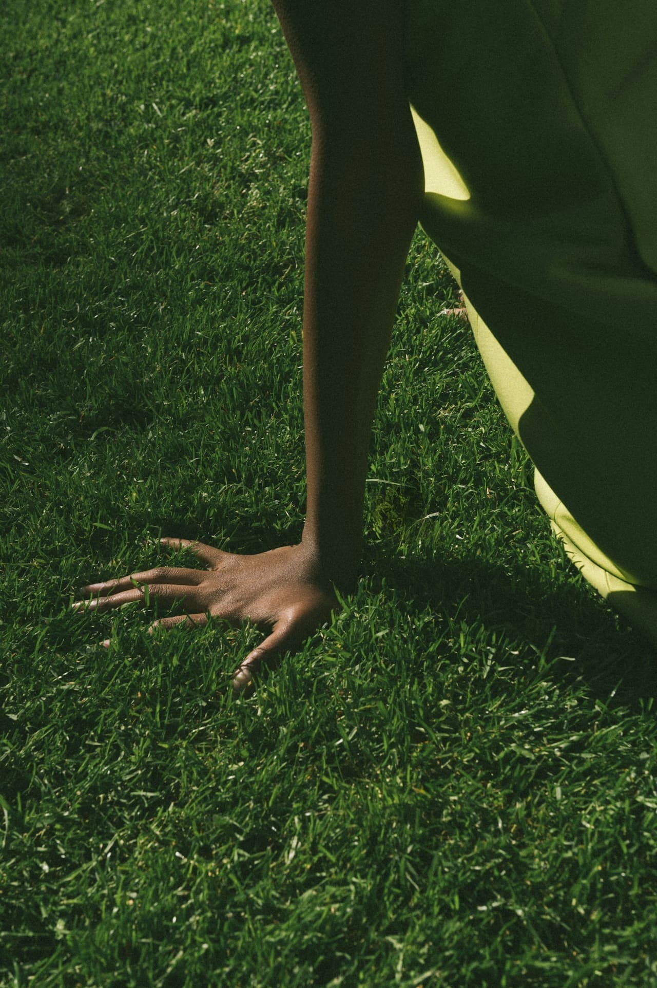 Hand resting in sunlit grass — a calm everyday moment
